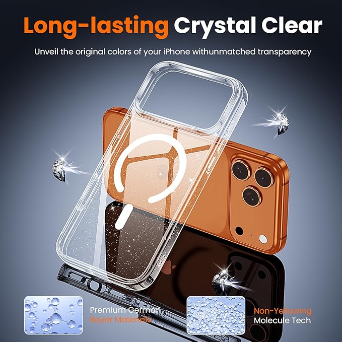 toushion 3 in 1 for iPhone 17 Pro Max Case Clear Glitter, Fits MagSafe - Image 5