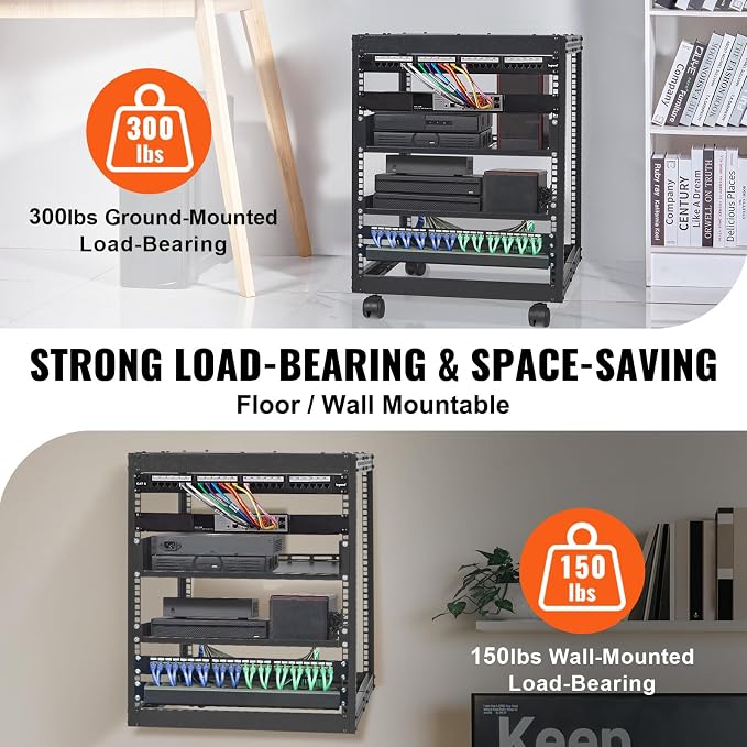 VEVOR 12U Open Frame Server Rack, 23-40 in Adjustable Depth, Free Standing or - Image 3