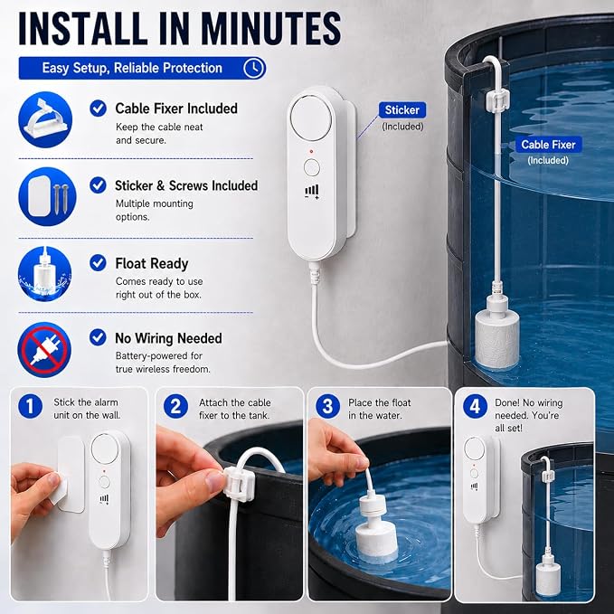 Daytech High / Low Water Level Sensor 100 dB Sump Pump Alarm, Water Level - Image 5