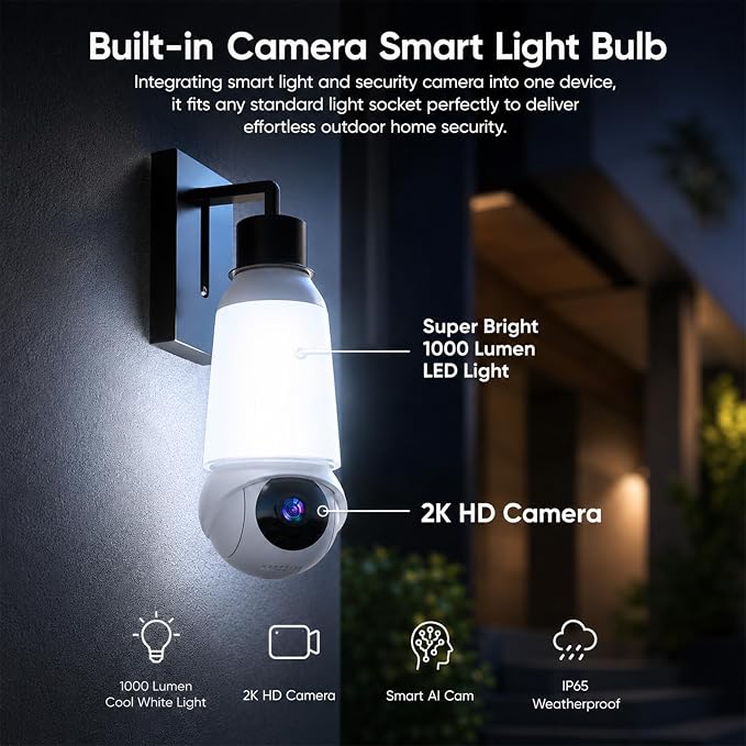 Light Bulb Security Camera, Smart AI Cam 2K HD Outdoor Lightbulb Camera - Image 2