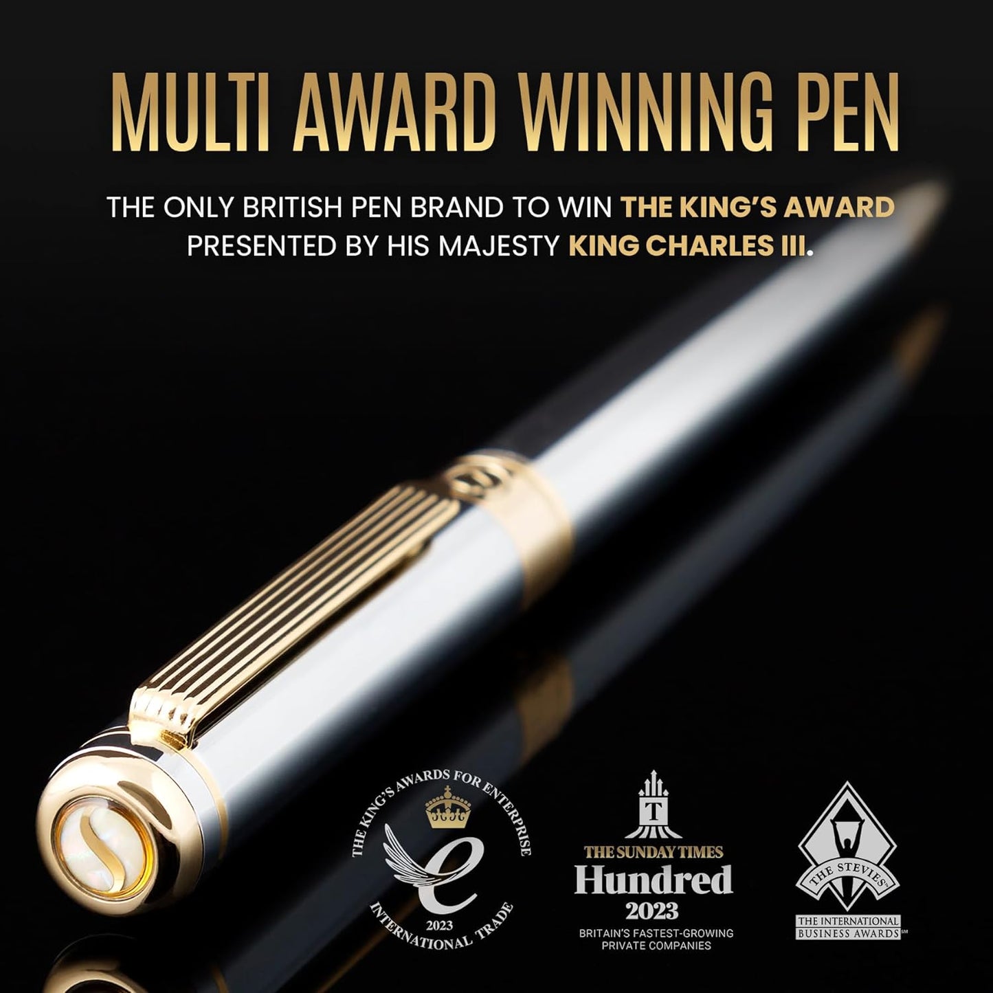 Scriveiner Silver Chrome Ballpoint Pen - Stunning Luxury Pen with 24K Gold Finish, Schmidt Black Refill, Best Ball Pen Gift Set for Men & Women, Professional, Executive, Office, Nice, Fancy Pens