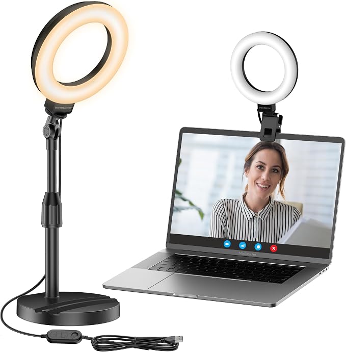 InnoGear Ring Light with Stand for Desk Computer 60 LED Streaming Lighting | on by InnoGear