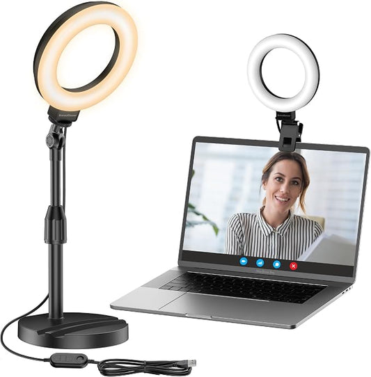 InnoGear Ring Light with Stand for Desk Computer 60 LED Streaming Lighting | on by InnoGear