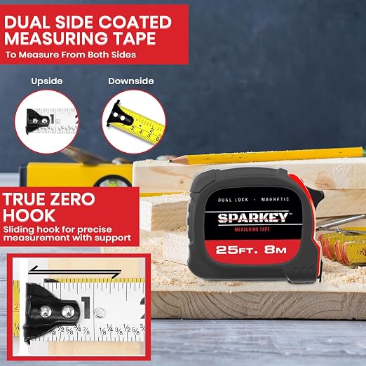 Sparkey 25ft/8M Retractable Magnetic Measure Tape — Metric Measuring Tool - Image 5