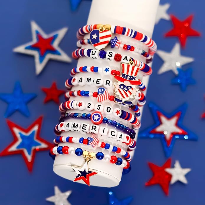 Independence Day Bracelets for Women, 4th of July Accessories USA Patriotic 250 - Image 2