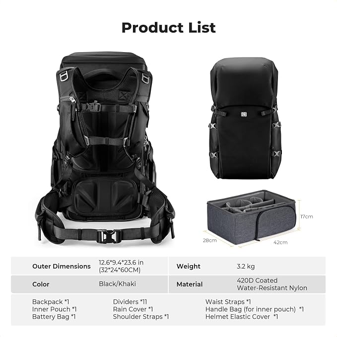 K&F CONCEPT Camera Backpack, 40L Large Capacity Camera Bag, Waterproof DSLR - Image 7
