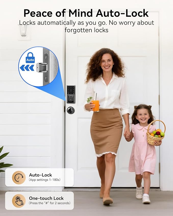 Smart Deadbolt Lock with Knob Handle, Keyless Entry Door Lock Set, Fingerprint - Image 6