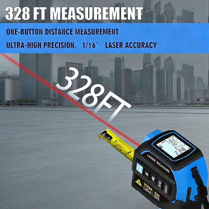 4-in-1 Laser Tape Measure 328FT, Digital Laser Distance Meter, 16FT Steel Tape - Image 6