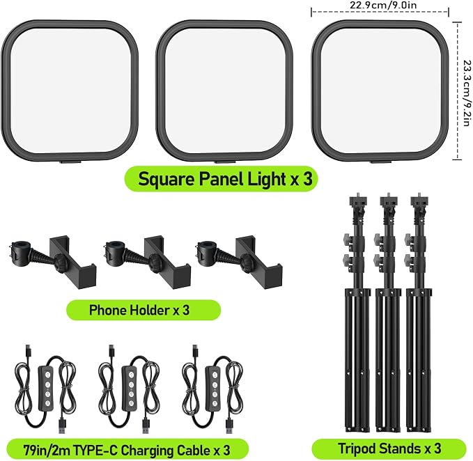 ALTSON 3 Pack LED Video Panel Light, 2500-8500K Dimmable Studio Lights - Image 7
