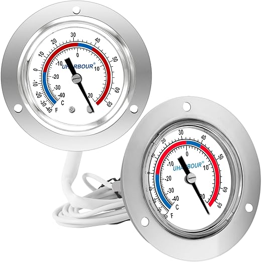Cooler Thermometer Commercial, Walk in Cooler Thermometer, Analog Panel Mount by UHARBOURINSTRUMENT