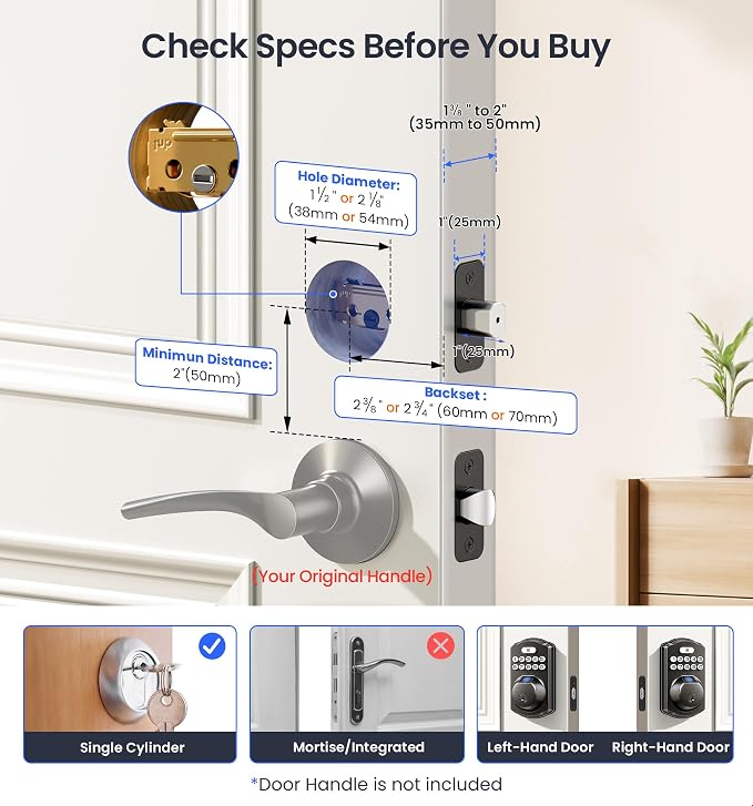 Veise VE012W Built-in WiFi Fingerprint Smart Lock, App Remote Control, - Image 11