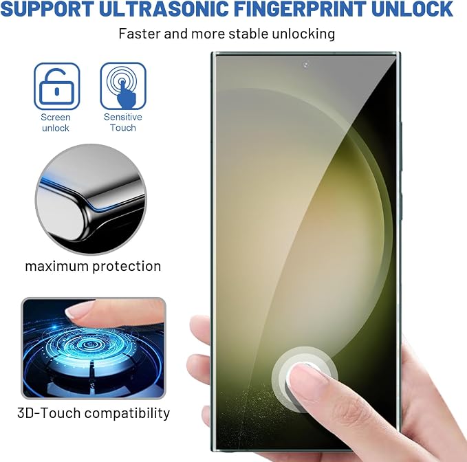 3 Pack Galaxy S23 Ultra Screen Protector, HD Clear Tempered Glass, Fingerprint - Image 4