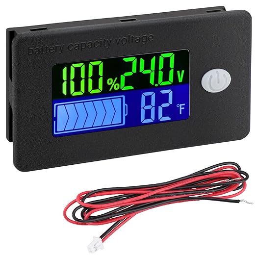 DROK 24V Battery Meter, 10-100V Voltage Battery Capacity Fahrenheit Temperature by DROK