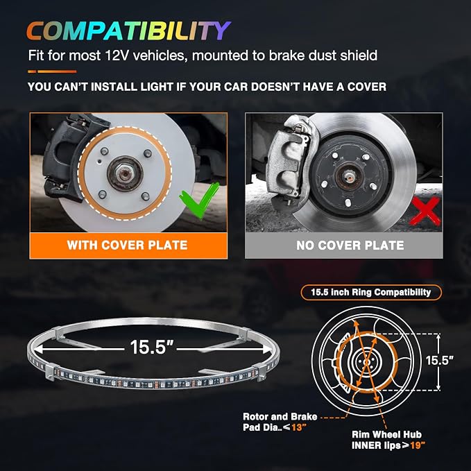 Nilight 4PCS 15.5inch Wheel Ring Lights Deram Color - Image 2