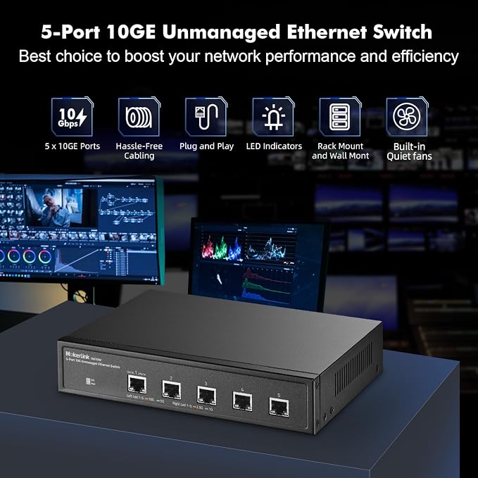 MokerLink 5 Port 10G Unmanaged Ethernet Switch, 10G/5G/2.5G/1G Auto-Adaptive - Image 2