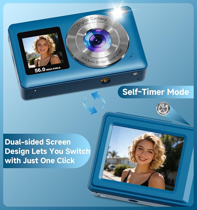Digital Camera, 56MP Dual Screen Autofocus Vlogging Camera, 16X Zoom Point and - Image 2