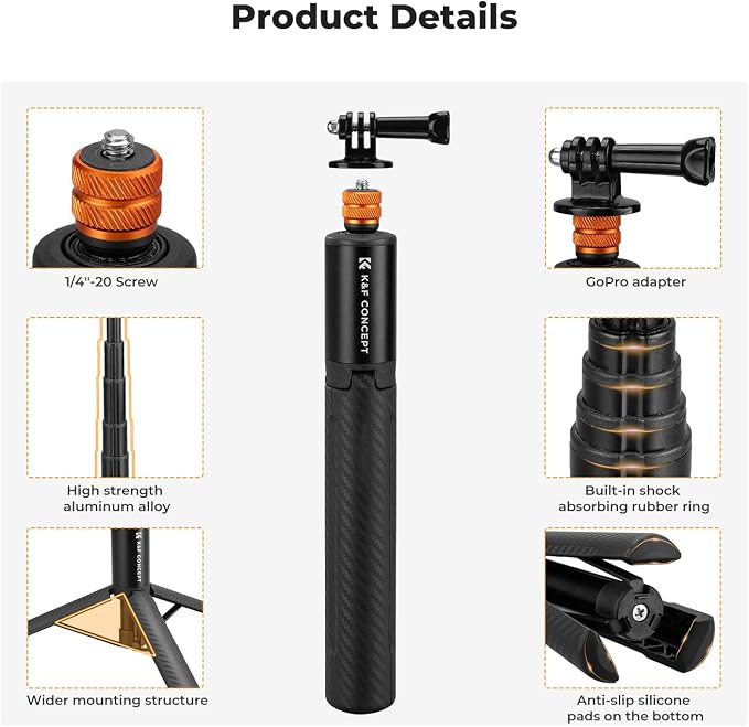 K&F CONCEPT MS21 Invisible Selfie Stick, Extension Long Pole Compatible - Image 7