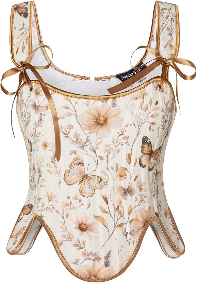 SCARLET DARKNESS Bustier Tops for Women Renaissance Floral Lace Up Bodyshaper by SCARLETDARKNESS