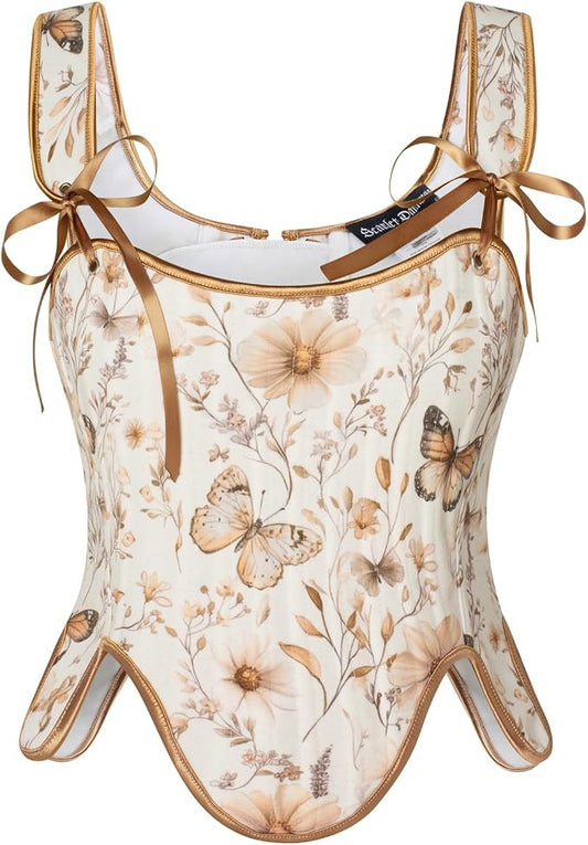 SCARLET DARKNESS Bustier Tops for Women Renaissance Floral Lace Up Bodyshaper by SCARLETDARKNESS