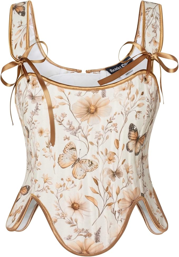 SCARLET DARKNESS Bustier Tops for Women Renaissance Floral Lace Up Bodyshaper by SCARLETDARKNESS