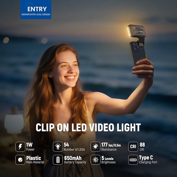 NEEWER Entry Level Version LED Selfie Light, 54 LEDs Plastic Clip on Phone Fill - Image 3