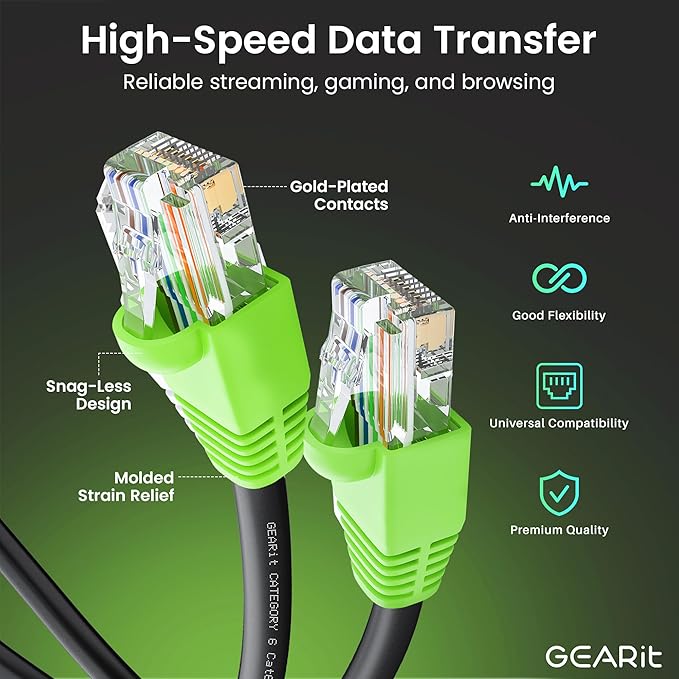 GEARit RJ45 Cat-6 Ethernet Patch Cable, DIY Bulk Kit, 10Gpb Transfer Speed - Image 2