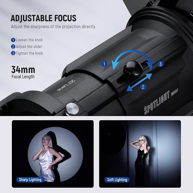 NEEWER Spotlight Snoot with 20° Projection Lens, Adjustable Focus, 16 Metal - Image 4