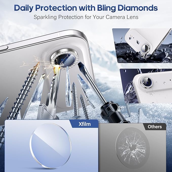 for iPhone 17 Air Camera Lens Protector Bling, Individual Diamond Metal Ring - Image 3