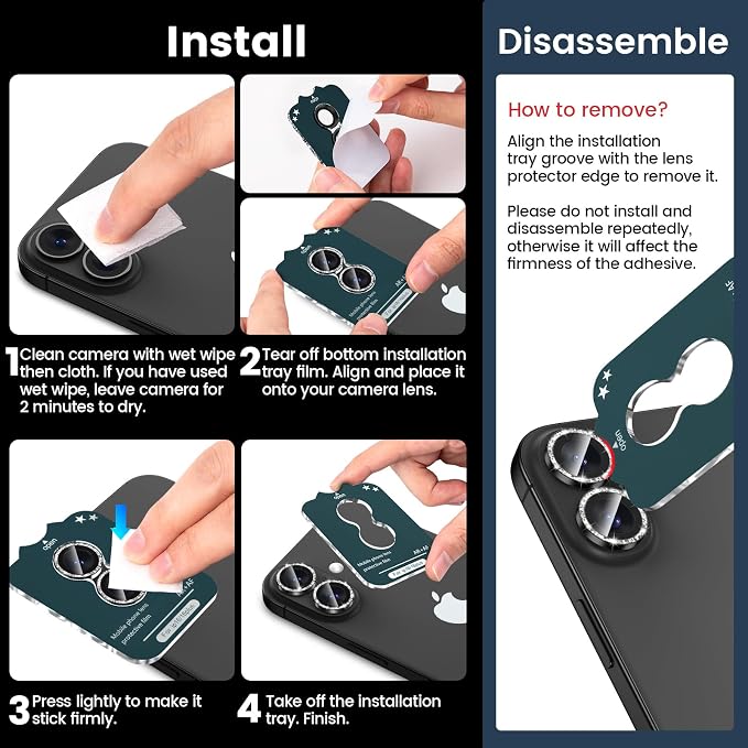Tensea for iPhone 16 / iPhone 16 Plus Camera Lens Protector, 9H Tempered Glass - Image 7