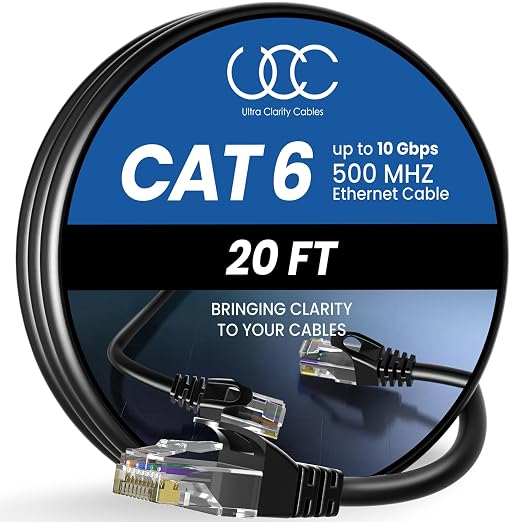 Cat 6 Ethernet Cable 20 ft, 10Gbps High Speed Ethernet Cable, Internet Cable by UltraClarityCables