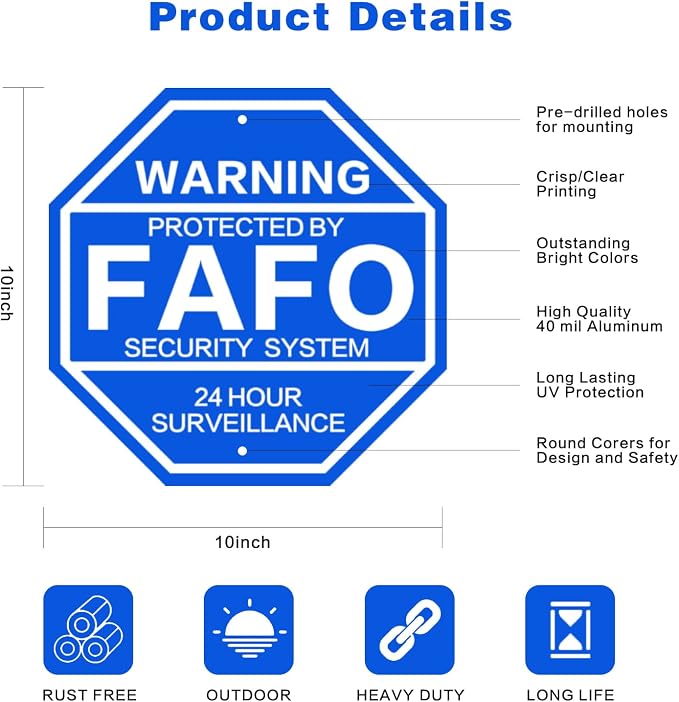 10'' x 10'' Protected by FAFO Metal Warning Sign - Image 2