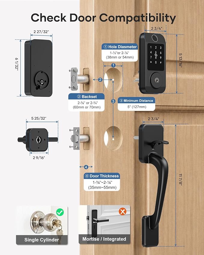 Wi-Fi Smart Front Door Lock Set, Keyless Entry Deadbolt Handle Set Built-in - Image 9