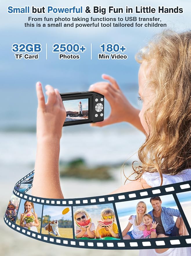 Digital Camera, FHD 1080P Kids Camera 44MP Point and Shoot Digital Cameras - Image 6