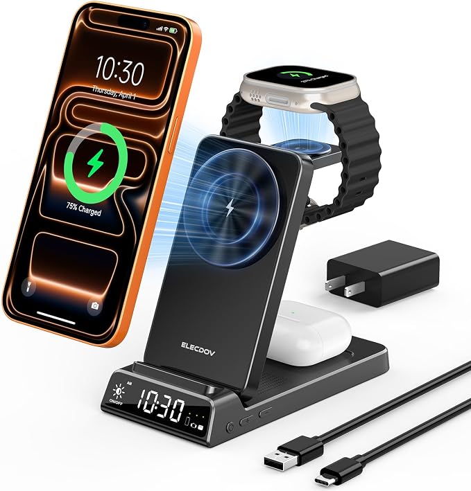 3 in 1 Charging Station for Apple, ELECDOV Magnetic Charger for iPhone by Elecdov
