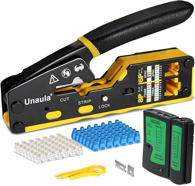 RJ45 Crimp Tool Kit, Ethernet Pass Through Crimper, Network Tool Kit, Cat5 by Unaula
