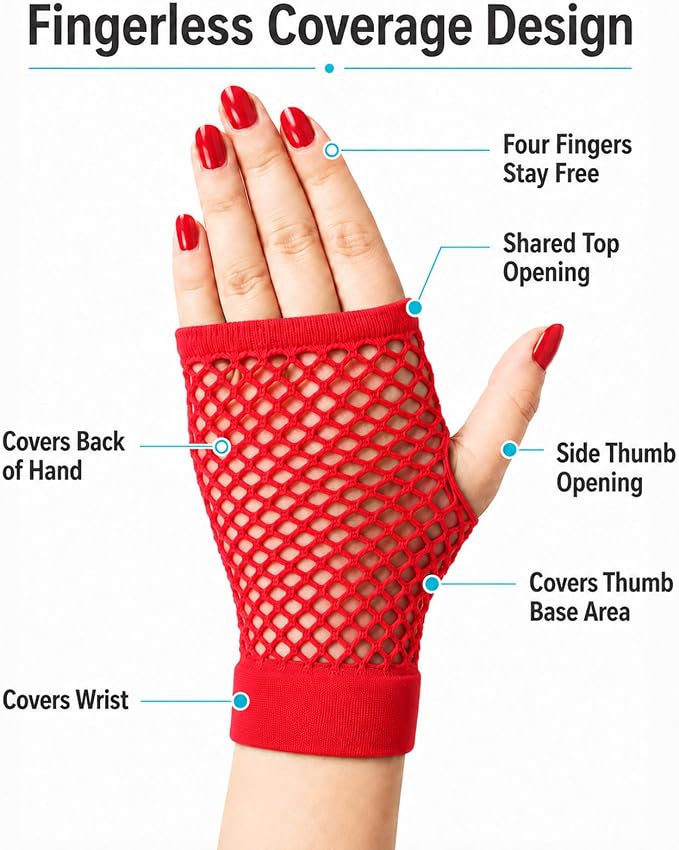 Seeksmile Women's Girls 80's Theme Party Emo Fingerless Arm Fishnet Gloves - Image 2