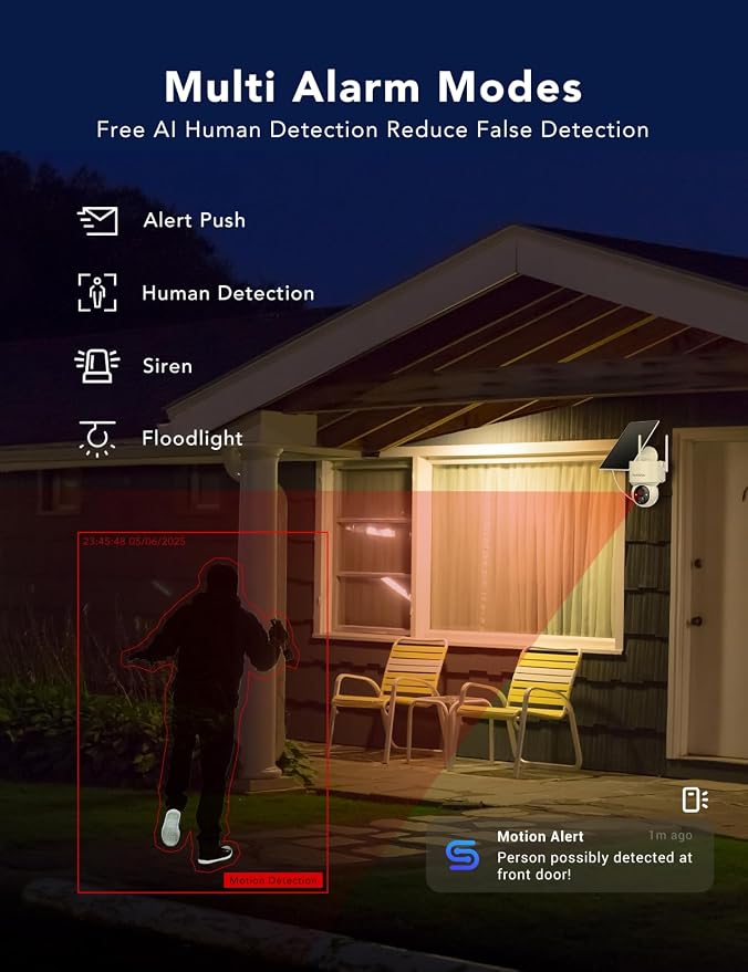 2K Solar Security Cameras Wireless Outdoor, 360°PTZ Battery Powered Cameras - Image 6