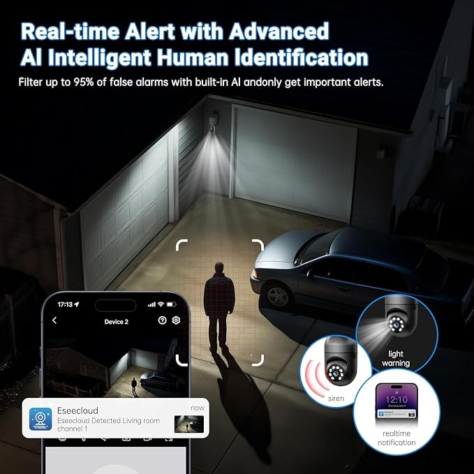 2K Light Bulb Camera Outdoor, 2.4/5GHz Wi-Fi 6 Security Cameras Wireless Outdoor - Image 7