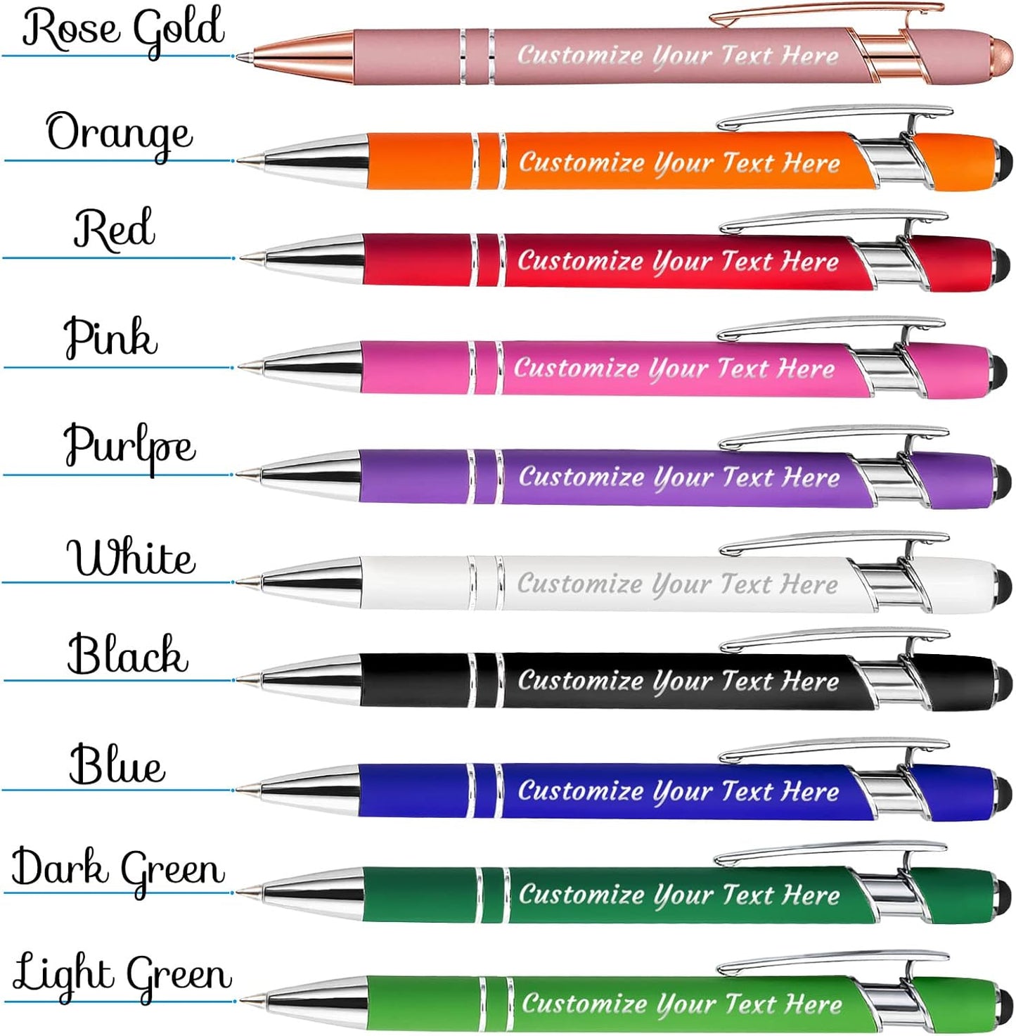 Personalized Pens Bulk 20 with Name Custom Engraving Ballpoint Pens with Stylus Tip Customized Smooth Writing Pens Personalized Gifts for Anniversary Birthday or Graduation(Red,Black Ink)