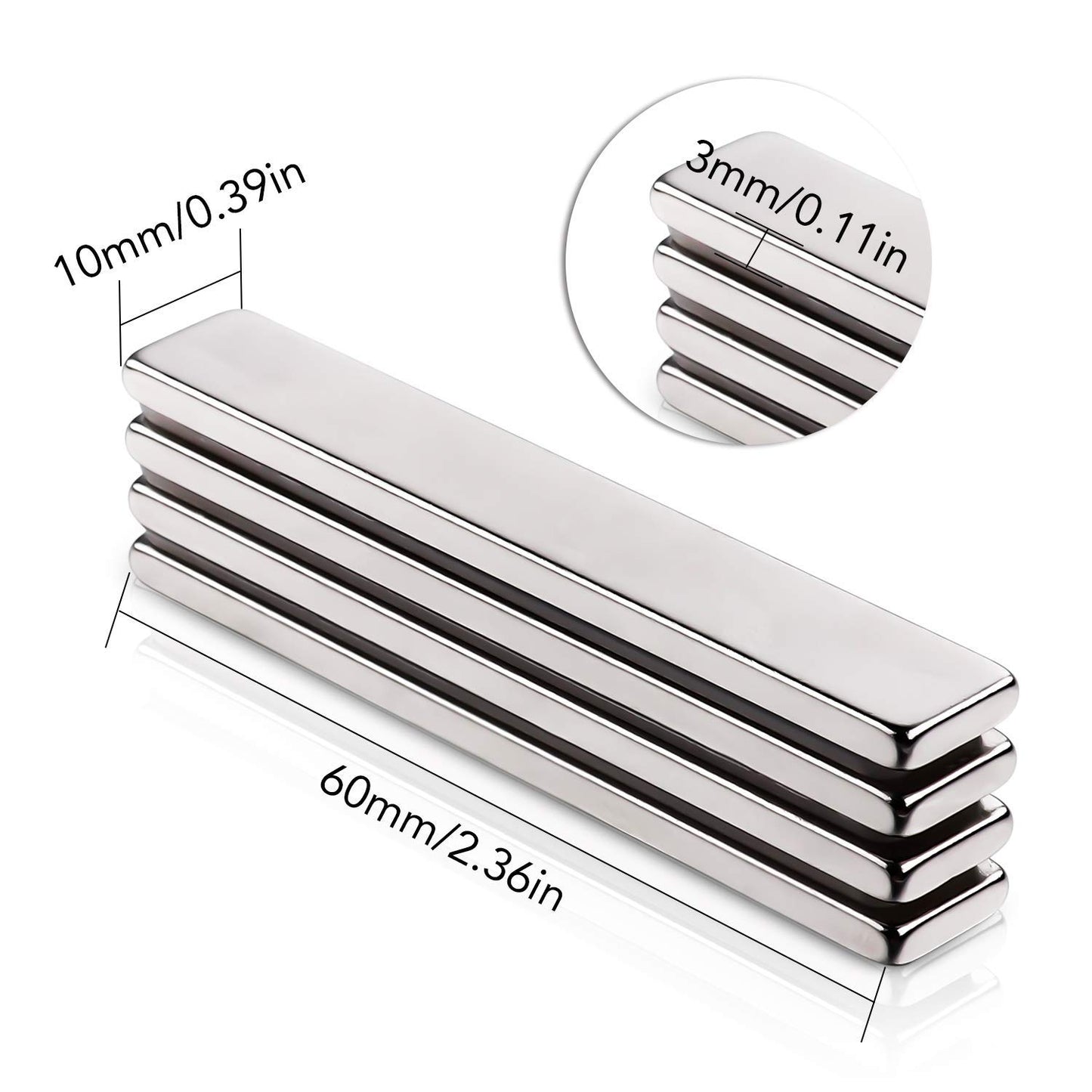LOVIMAG Powerful Neodymium Bar Magnets, Rare-Earth Metal Neodymium Magnet - 60 x 10 x 3 mm, Pack of 12