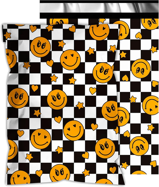 Poly Mailers 14.5x19 Inch 50 Pcs - Smiles Checkerboard Printed Shipping Bags, Waterproof and Tear Resistant Mailing Envelopes, Self-Sealing Packaging Bags for Small Business