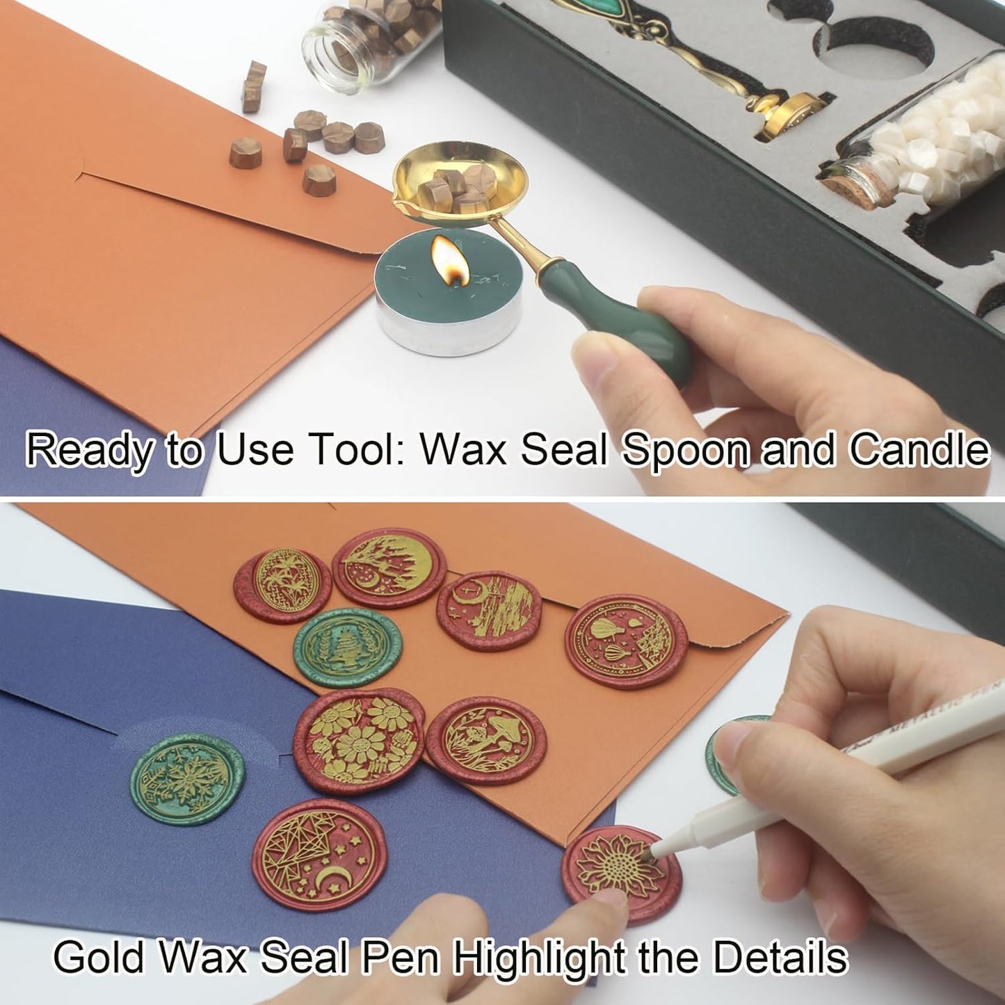 Letter Wax Seal Stamp Kit, Andotopee Wax Seal Kit Initial Alphabet B Sealing Wax Stamp Head 3pcs, Vintage Wax Stamp Seal Kit with Wax Seal Beads, Wax Seal Warmer Tools, Wax Seal Pen, Gift Box Set