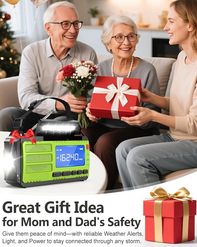 10000mAh/37000mWh Hand Crank Emergency Radio, AM FM NOAA Weather Alert Radio - Image 8