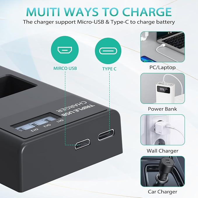 LP-E8 Battery Charger Set, LP 3 Pack LPE8 Replacement Battery & Triple Slot - Image 5