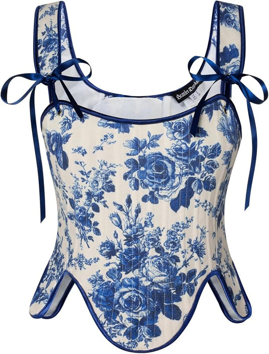 SCARLET DARKNESS Bustier Tops for Women Renaissance Floral Lace Up Bodyshaper by SCARLETDARKNESS