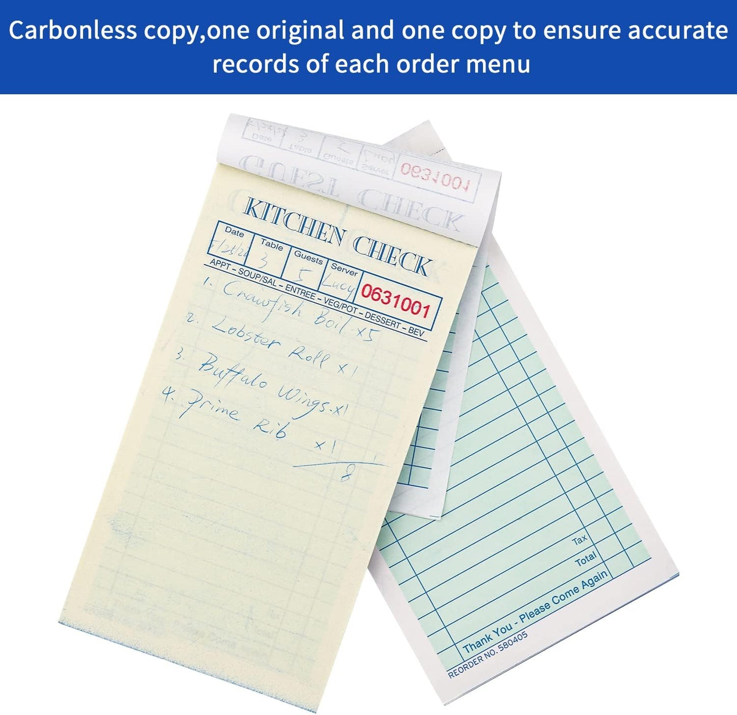 Guest Checks Server Note Pads 600 Sheets With Carbonless 600 Copy Sheets for Restaurants (12 Books) 3.5" x 6.75" Per Ticket Books