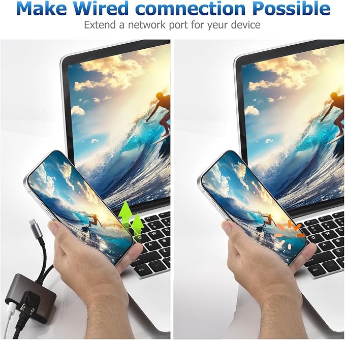 2 in 1 Lightning and Type C to RJ45 Ethernet Adapter Network Adapter, - Image 3