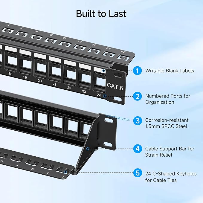 Cable Matters Rackmount or Wall Mount 1U 24 Port Keystone Patch Panel - Image 5