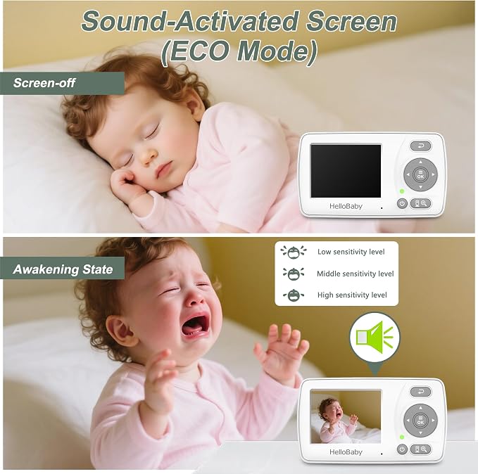 HelloBaby Monitor with 3 Cameras, 2.4'' Portable Travel Screen Baby Monitor No - Image 4