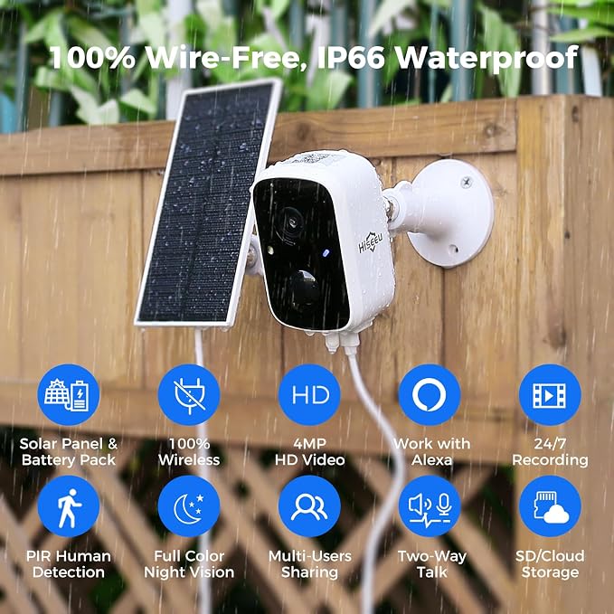 Hiseeu Solar Camera Security Outdoor, 3 Pack 100% Wireless 3K 4MP Surveillance - Image 2